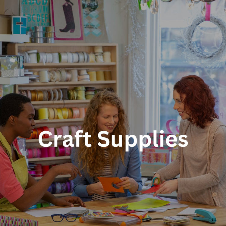 Craft supplies including yarns and paints for creative projects.