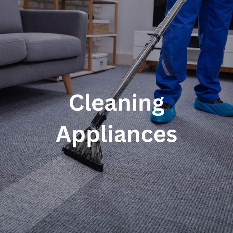 Home cleaning appliances like vacuum cleaners and steam mops for efficient cleaning.