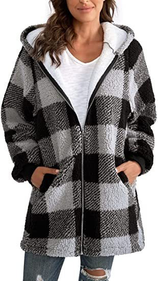 European And American Plush Women's Coat Long Sleeved Plaid