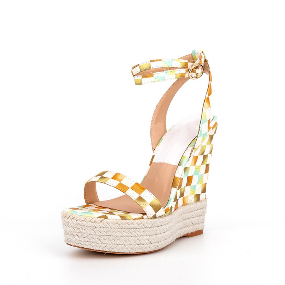 processing time:15 days after placing orders--New Brand Women's Summer Fashion Color Contrast Plaid Cross Stitch Wedge Heel Thick Sole Sandals Elegant Dress Party Shoes