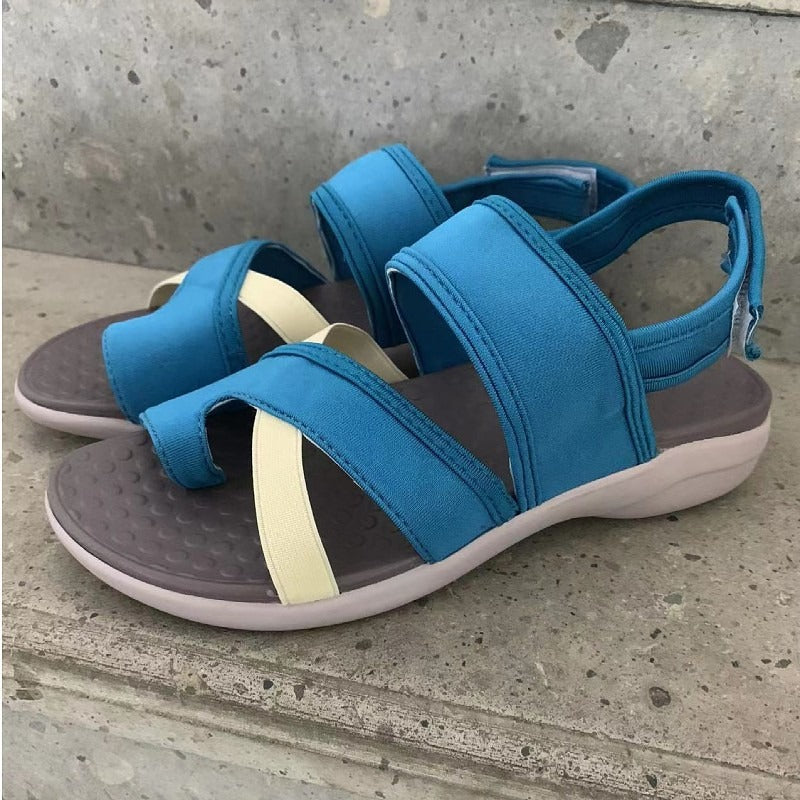 Summer Toe Thick Sole Beach Sandals with Velcro One Line Buckle Flat Bottom 43 Large Women's Shoes