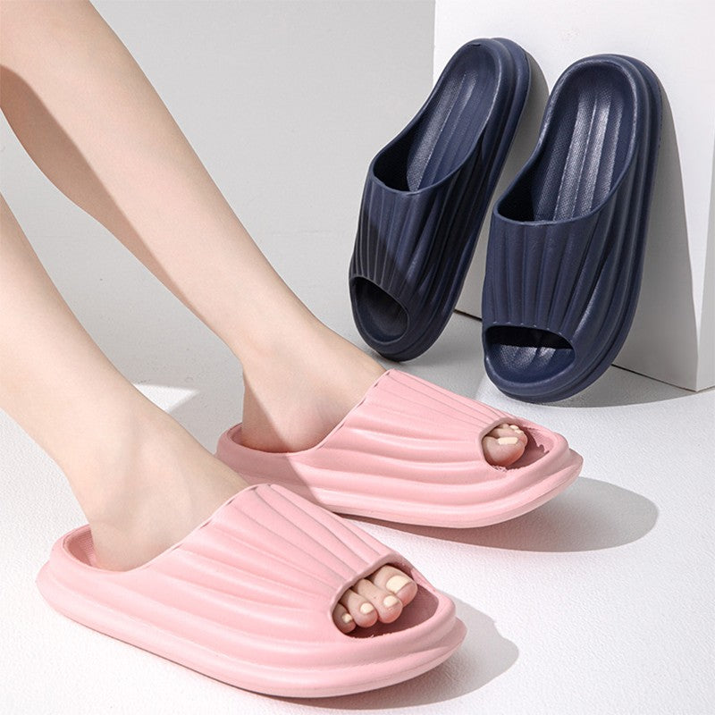 Home Slippers Women Men New Solid Striped Peep-toe Shoes House Floor Bathroom Slippers For Couple