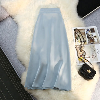 Elegant Ladies A Line Zipper Back Elastic Luxury Midi Skirt