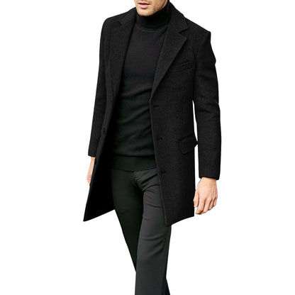 Men's Long Sleeved Woolen Coat