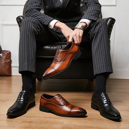 New lace-up pointed soft soled three-joint leather height-increasing Business men's Oxford Dress Shoes