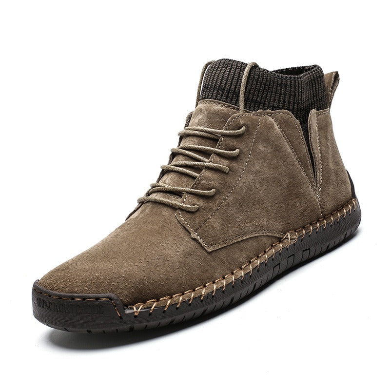 Trendy Fashion Big Yards Shoes Hand Stitching Mid-Top Men's Cotton Boots Korean Version Casual Shoes