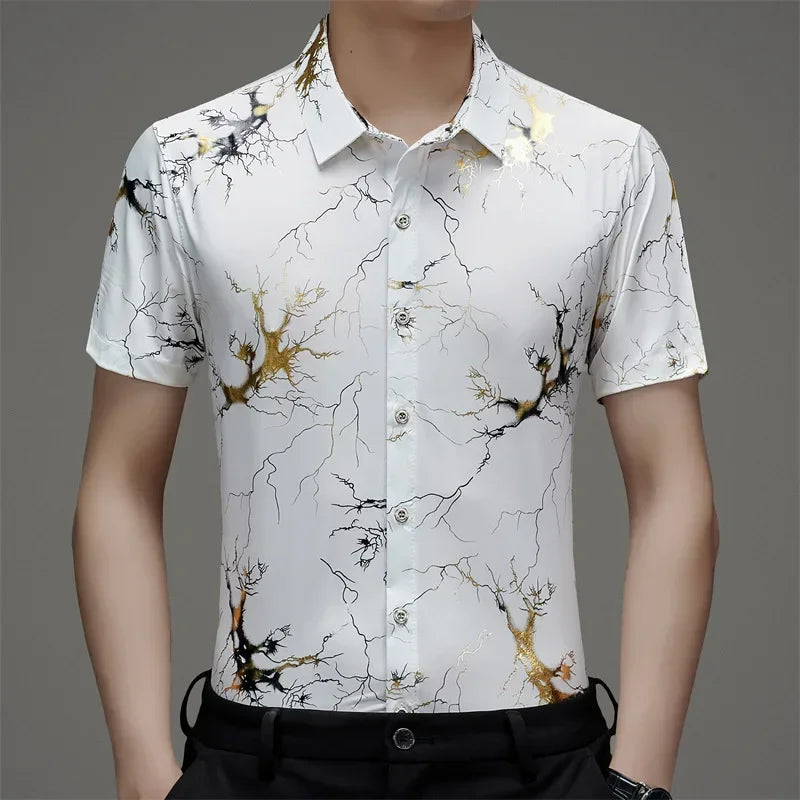 Custom Suit Shirt Men's Summer Short-sleeved Floral Shirt Loose Casual Thin Top