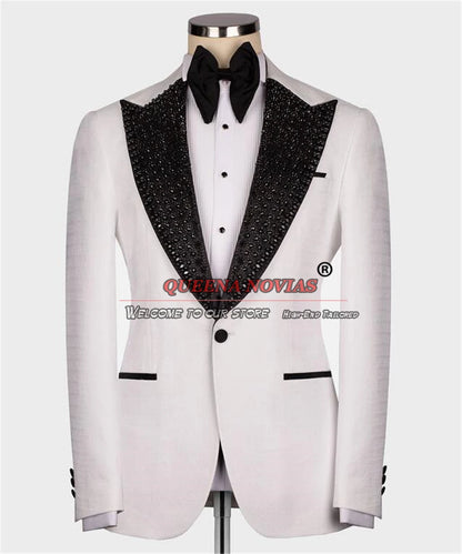 Black Groom Wedding Suits For Men Luxury Crystals Beading Jacket Vest Pants 3 Pieces Prom Tuxedos Tailor-Made Male Clothing 2024