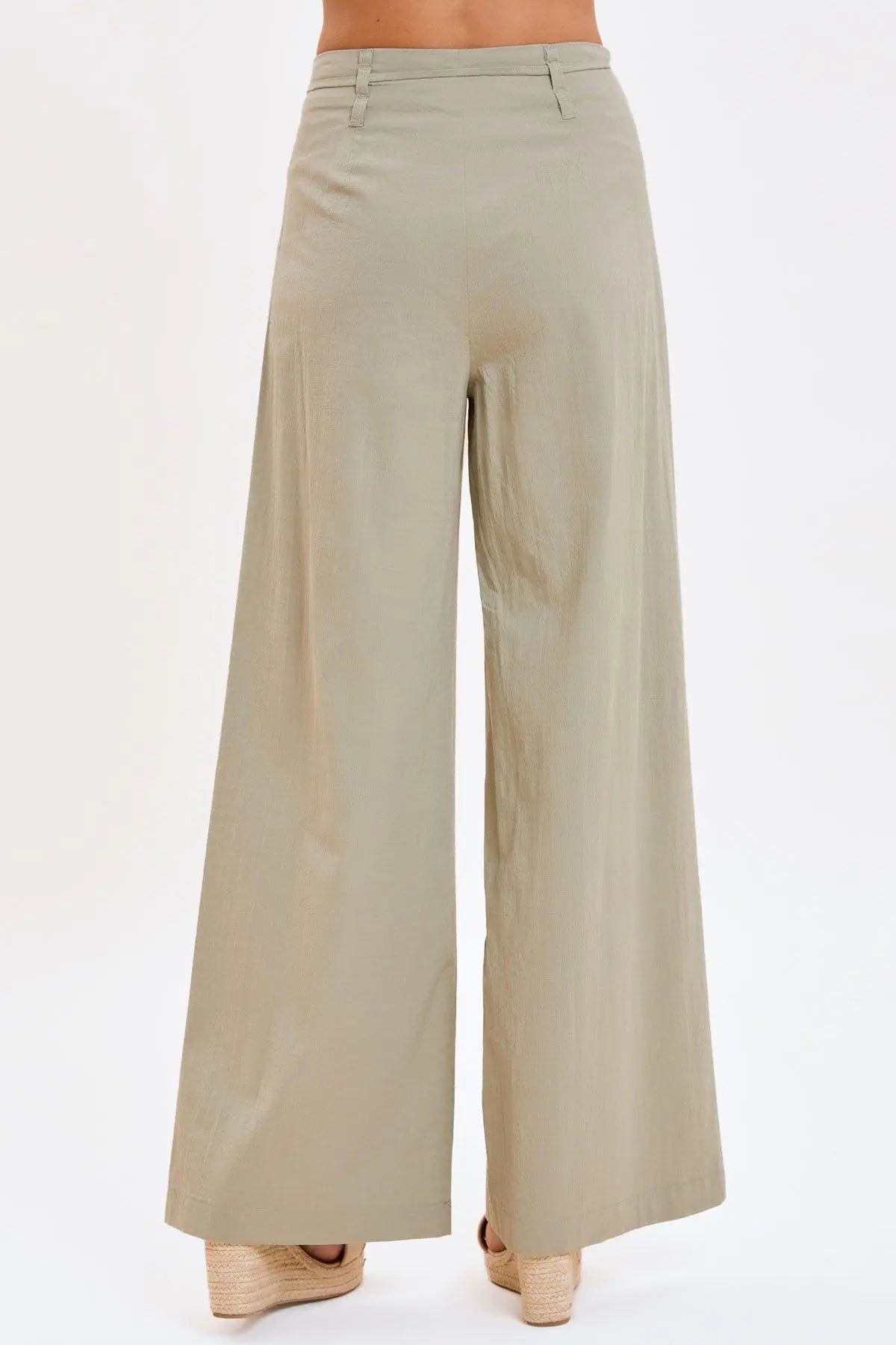 Pleated Front Tie High Waist Wide-Leg Pants