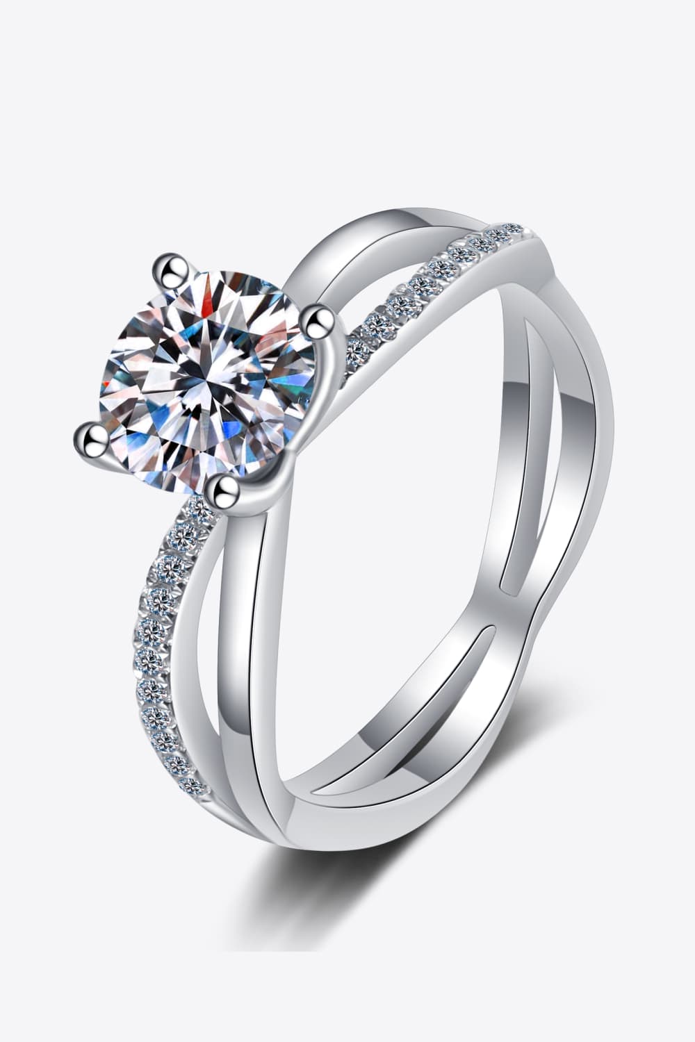 1 Carat Moissanite Crisscross Split Shank Ring - Jaazi Intl