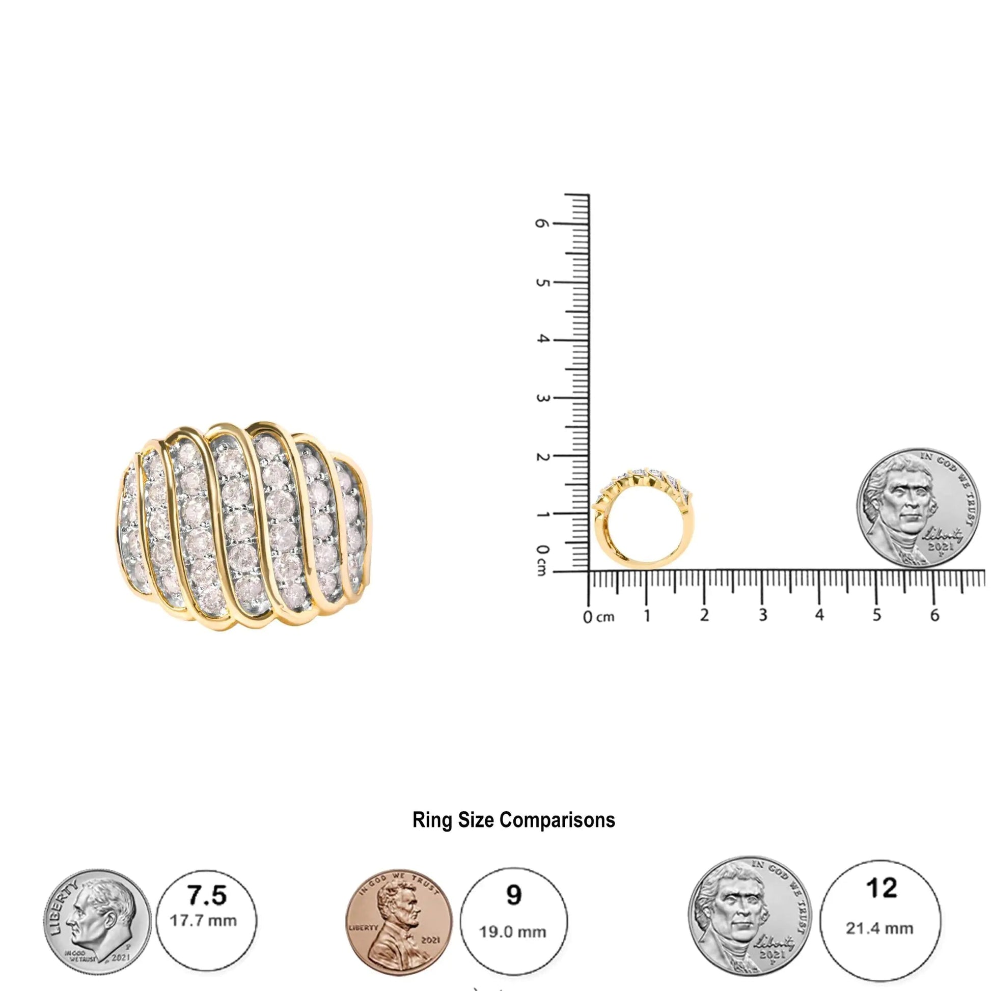 10 Yellow Gold 2.00 Cttw Diamond Multi Row Cocktail Band Ring (I - J Color, I1 - I2 Clarity) - Jaazi Intl