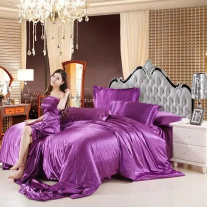 100% pure satin silk bedding set Home Textile King size bed set bed clothes duvet cover flat sheet pillowcases Wholesale - Jaazi Intl