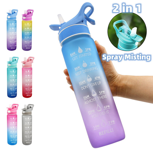 1000ML Plastic Spray Water Bottle Scrub Bounce Cover Straw Space Cup Sports Water Bottle - Jaazi Intl