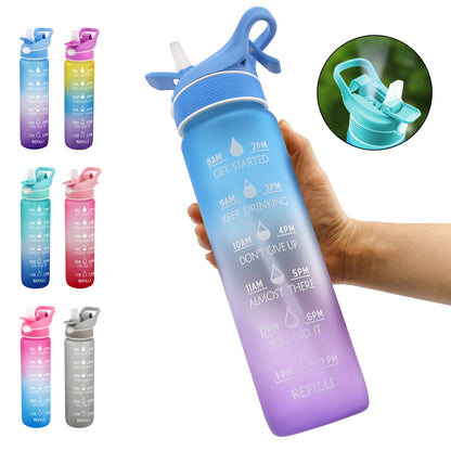 1000ML Plastic Spray Water Bottle Scrub Bounce Cover Straw Space Cup Sports Water Bottle - Jaazi Intl