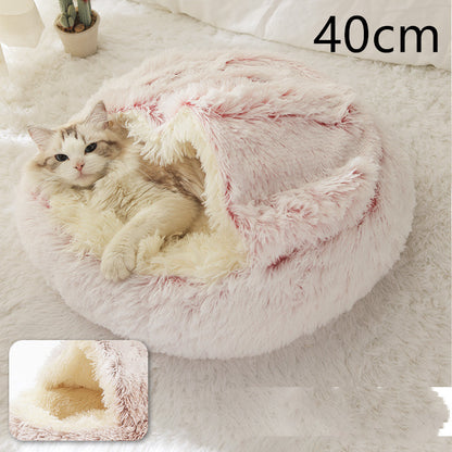 2 In 1 Dog And Cat Bed Pet Winter Bed Round Plush Warm Bed House Soft Long Plush Pets Bed