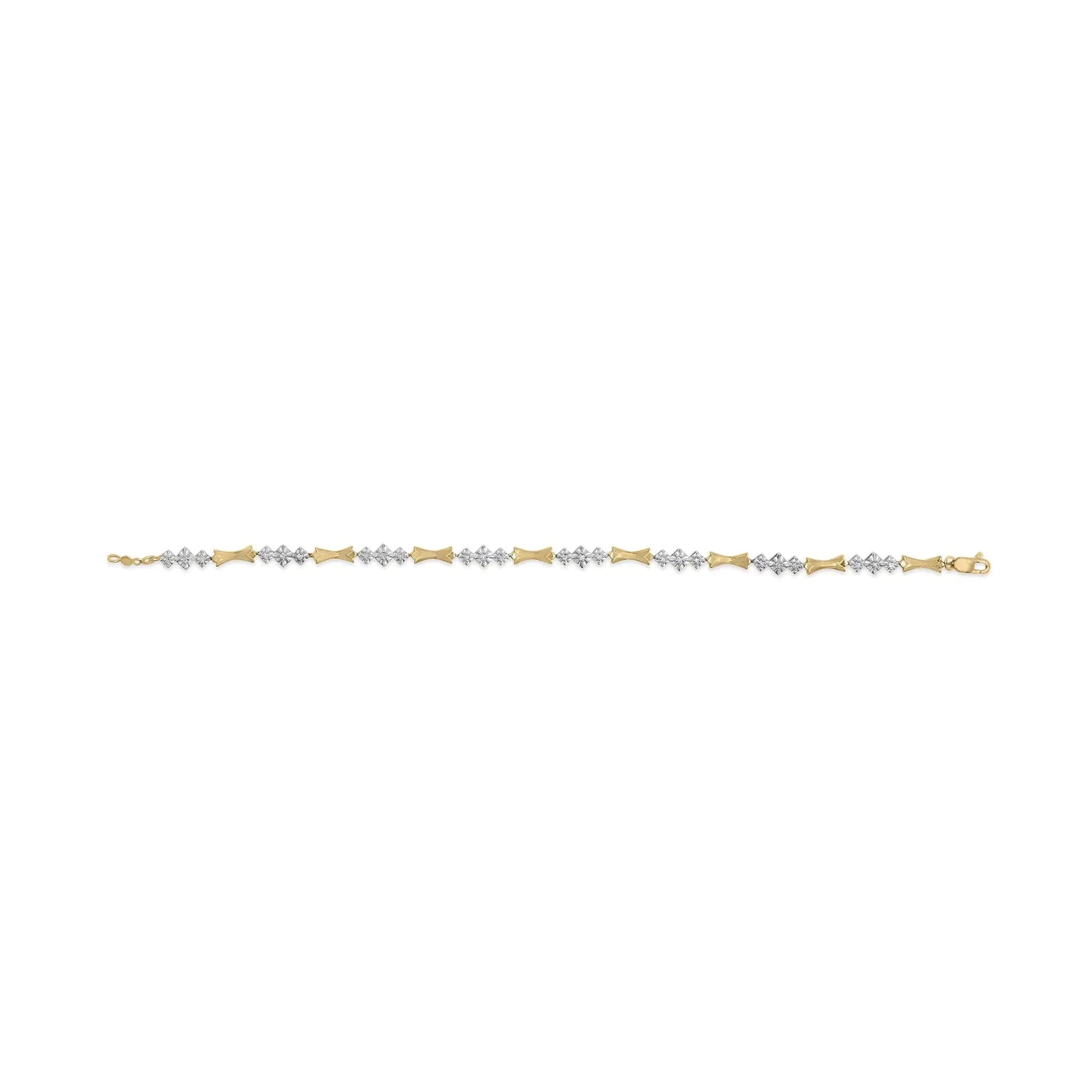 10k Gold 1/3 Cttw Diamond Miracle Set Alternating Bar and Link Bracelet (I - J Color, I1 - I2 Clarity) - 7.75" Inches - Jaazi Intl