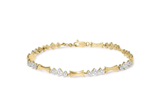 10k Gold 1/3 Cttw Diamond Miracle Set Alternating Bar and Link Bracelet (I - J Color, I1 - I2 Clarity) - 7.75" Inches - Jaazi Intl