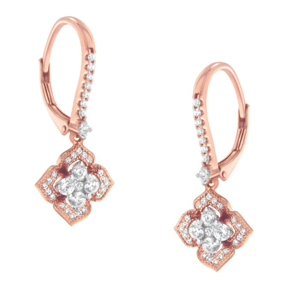 10K Rose Gold 3/4 Cttw Diamond Flower Drop Dangle Earring (I - J Color, I1 - I2 Clarity) - Jaazi Intl