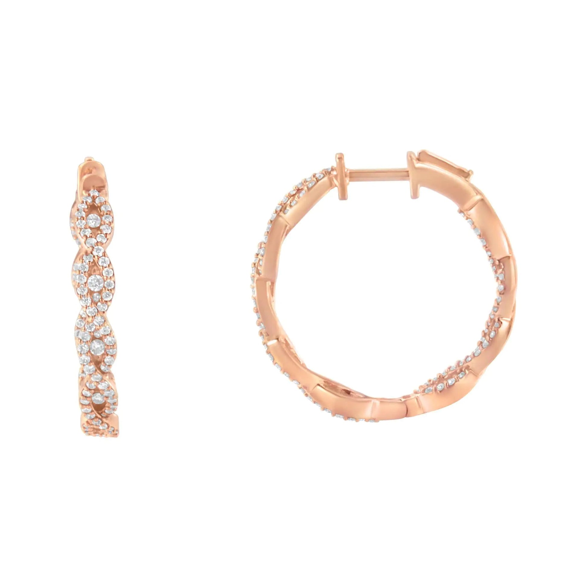 10K Rose Gold Diamond Hoop Earring (1 cttw, H - I Color, I1 - I2 Clarity) - Jaazi Intl