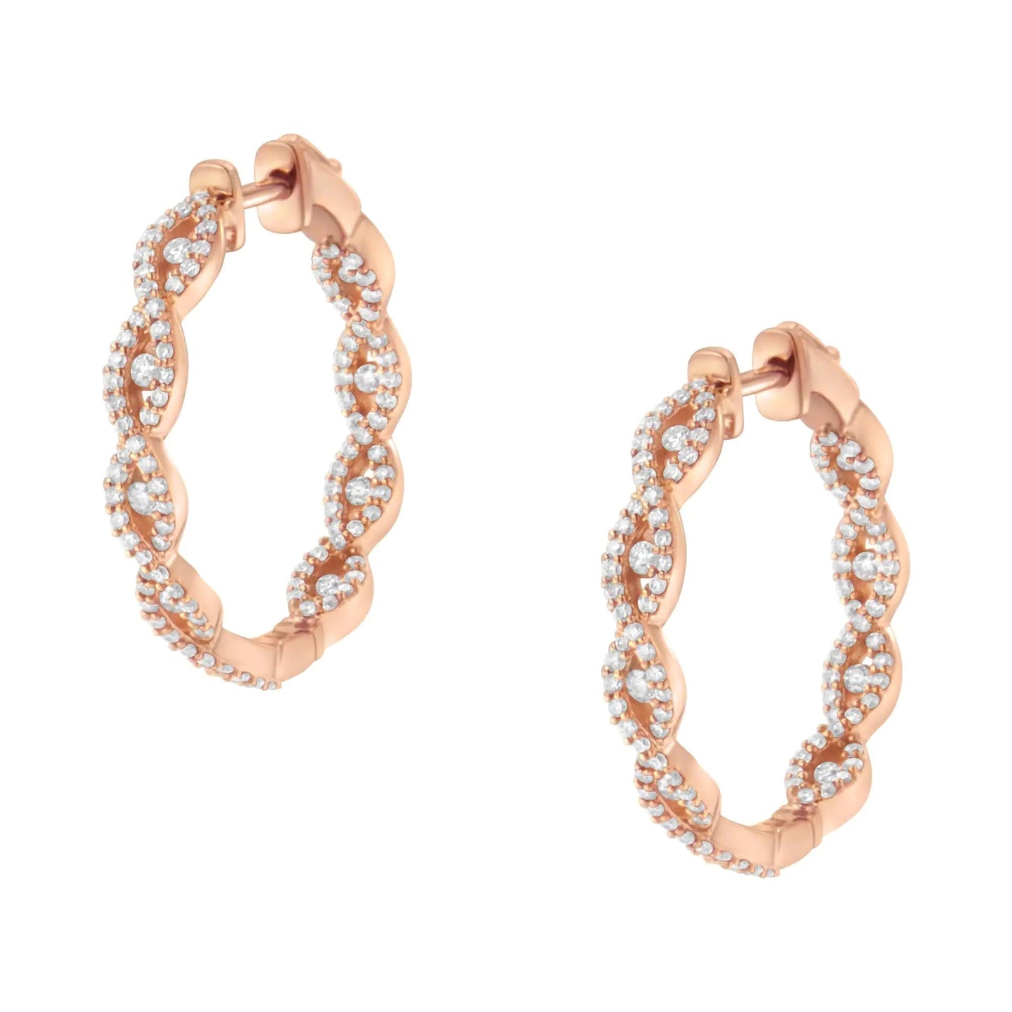 10K Rose Gold Diamond Hoop Earring (1 cttw, H - I Color, I1 - I2 Clarity) - Jaazi Intl