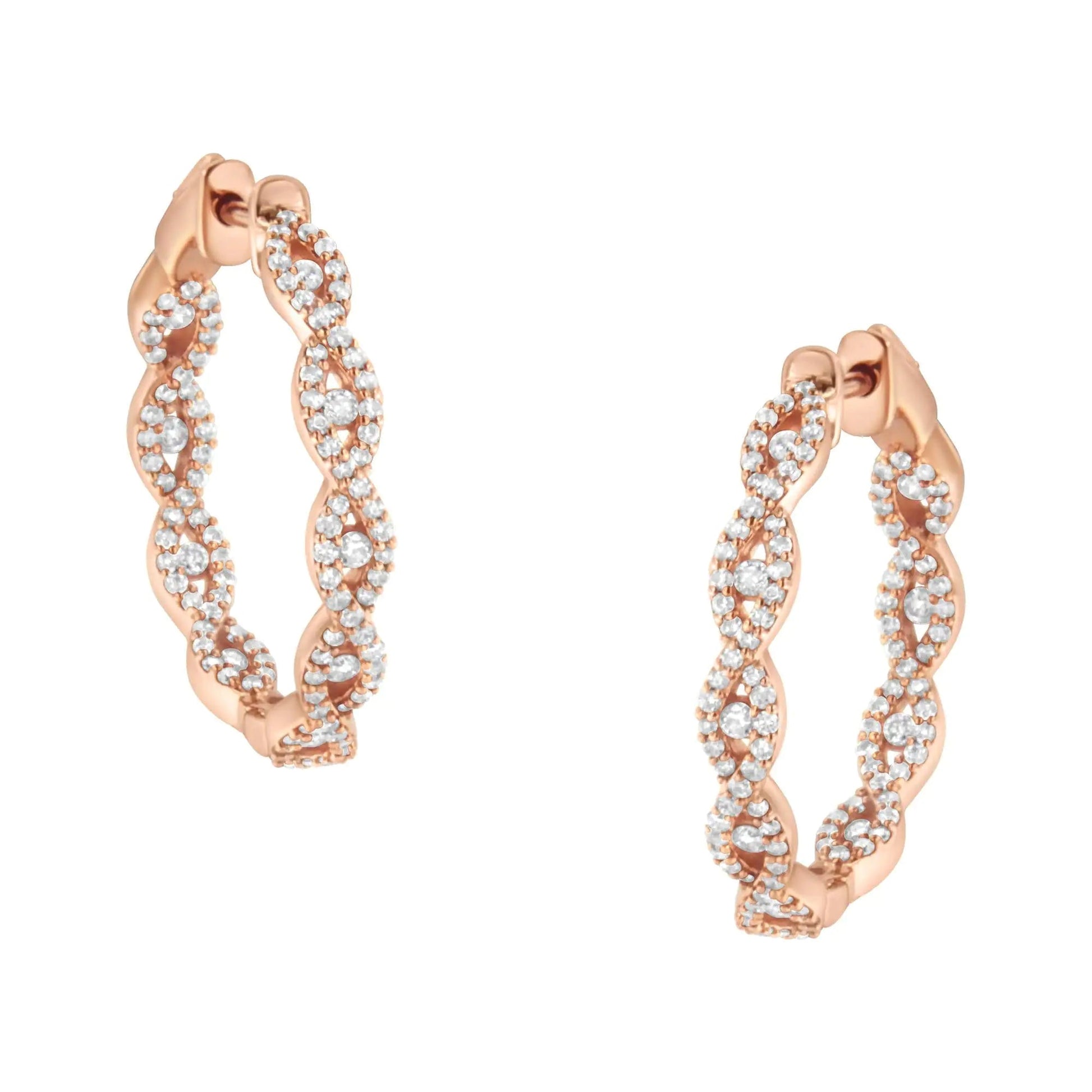 10K Rose Gold Diamond Hoop Earring (1 cttw, H - I Color, I1 - I2 Clarity) - Jaazi Intl