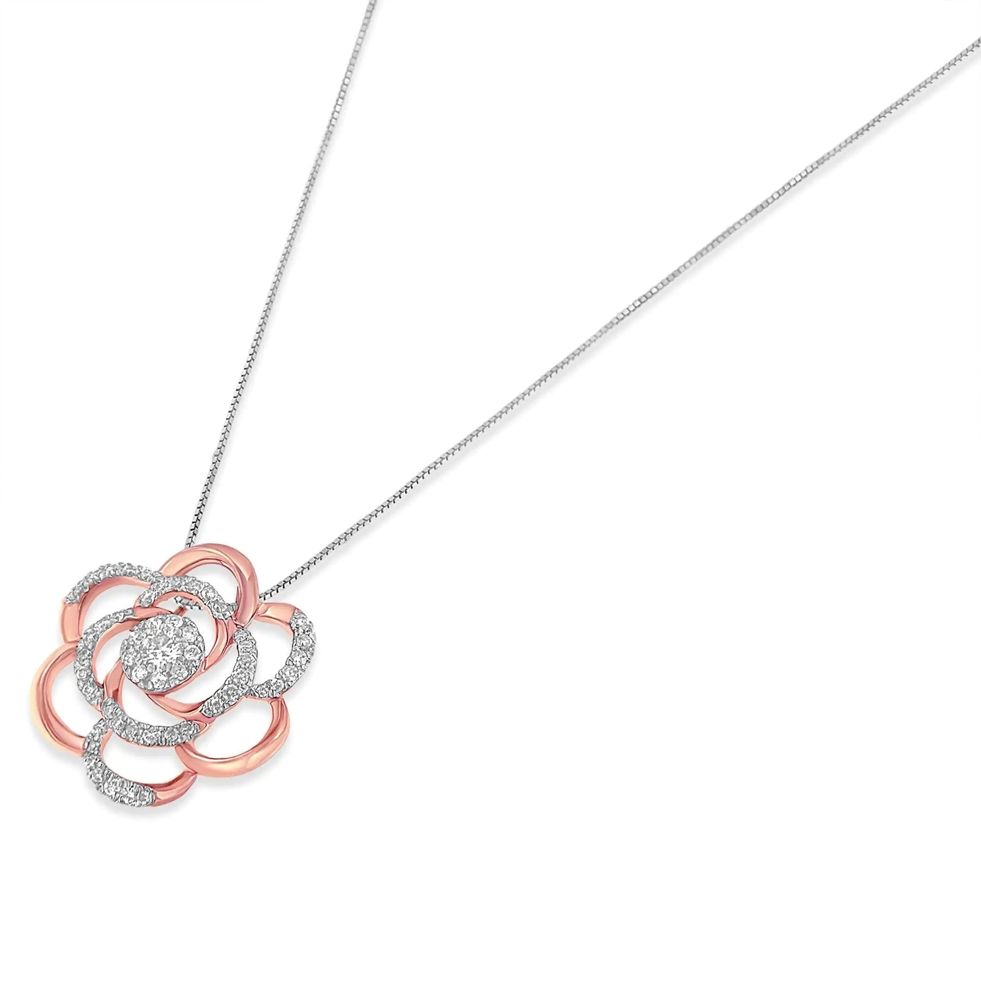 10K Rose Gold Plated Flower Accent Pendant Necklace with 1/2 cttw Round Cut Diamond (H - I, I1 - I2) - Jaazi Intl