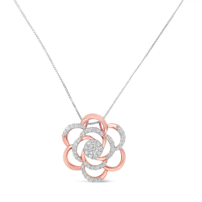 10K Rose Gold Plated Flower Accent Pendant Necklace with 1/2 cttw Round Cut Diamond (H - I, I1 - I2) - Jaazi Intl