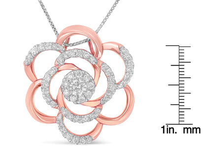 10K Rose Gold Plated Flower Accent Pendant Necklace with 1/2 cttw Round Cut Diamond (H - I, I1 - I2) - Jaazi Intl