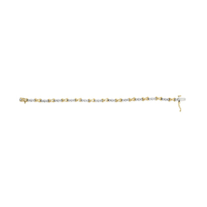 10K Two - Tone Gold 1/2 Cttw Diamond Alternating 3 Stone and X - Link 7" Bracelet (I - J Color, I2 - I3 Clarity) - Jaazi Intl