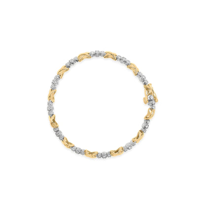 10K Two - Tone Gold 1/2 Cttw Diamond Alternating 3 Stone and X - Link 7" Bracelet (I - J Color, I2 - I3 Clarity) - Jaazi Intl