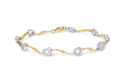 10k Two - Tone Gold 1/3 Cttw Diamond Pave Set Heart S - Link 7.25" Bracelet (I - J Color, I2 - I3 Clarity) - Jaazi Intl