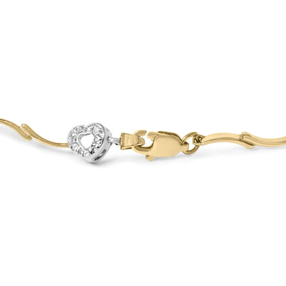 10k Two - Tone Gold 1/3 Cttw Diamond Pave Set Heart S - Link 7.25" Bracelet (I - J Color, I2 - I3 Clarity) - Jaazi Intl