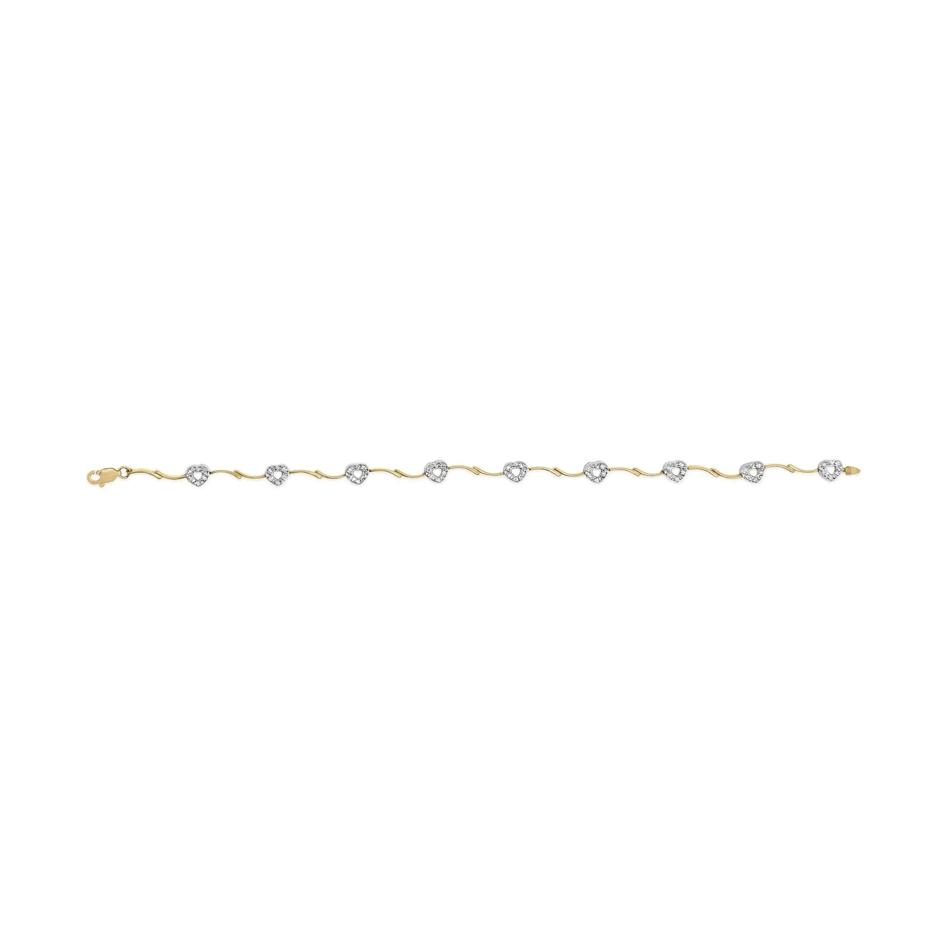 10k Two - Tone Gold 1/3 Cttw Diamond Pave Set Heart S - Link 7.25" Bracelet (I - J Color, I2 - I3 Clarity) - Jaazi Intl