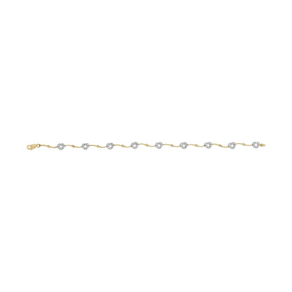 10k Two - Tone Gold 1/3 Cttw Diamond Pave Set Heart S - Link 7.25" Bracelet (I - J Color, I2 - I3 Clarity) - Jaazi Intl