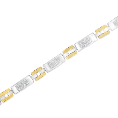 10K Two - Tone Gold Princess Cut Diamond Geo Link Bracelet (1.00 cttw, H - I Color, SI1 - SI2 Clarity) - Jaazi Intl