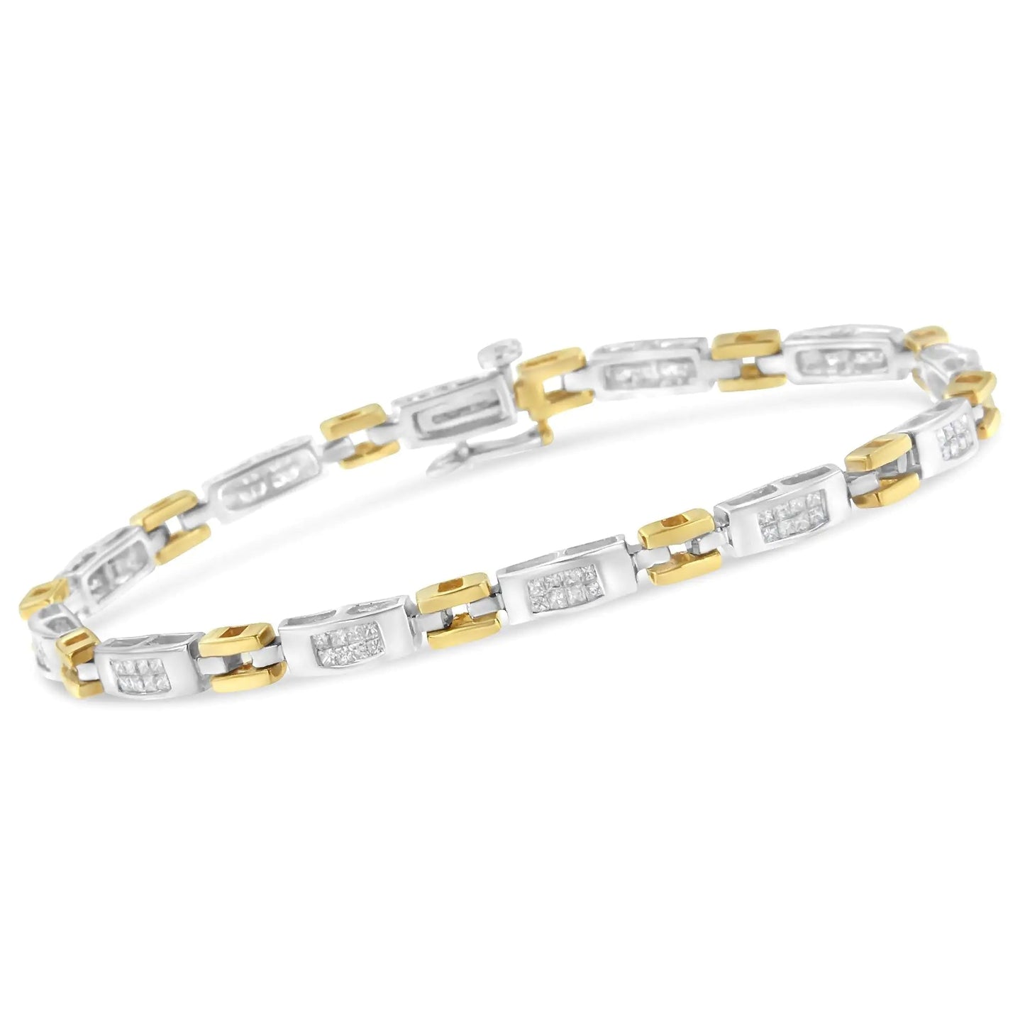 10K Two - Tone Gold Princess Cut Diamond Geo Link Bracelet (1.00 cttw, H - I Color, SI1 - SI2 Clarity) - Jaazi Intl