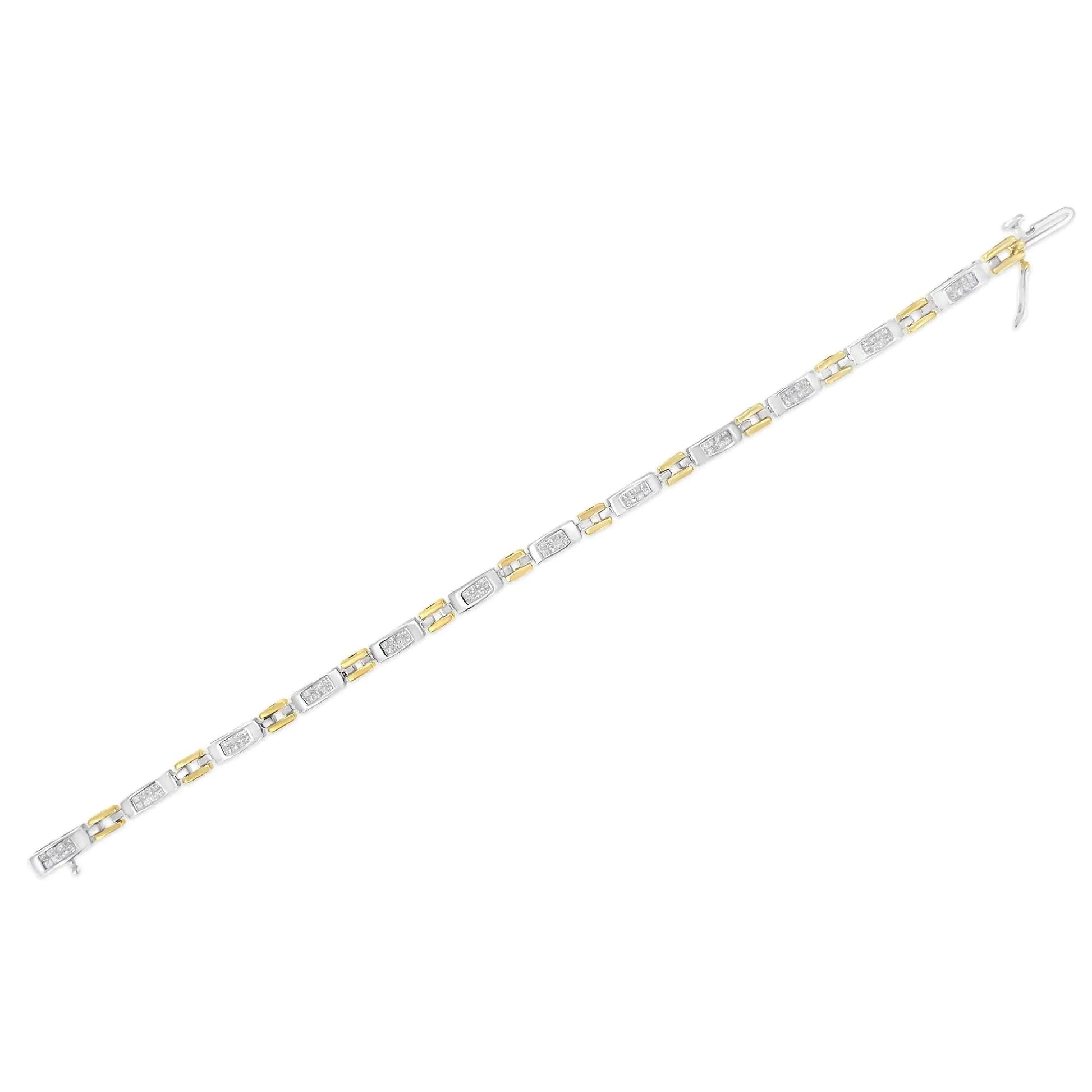 10K Two - Tone Gold Princess Cut Diamond Geo Link Bracelet (1.00 cttw, H - I Color, SI1 - SI2 Clarity) - Jaazi Intl