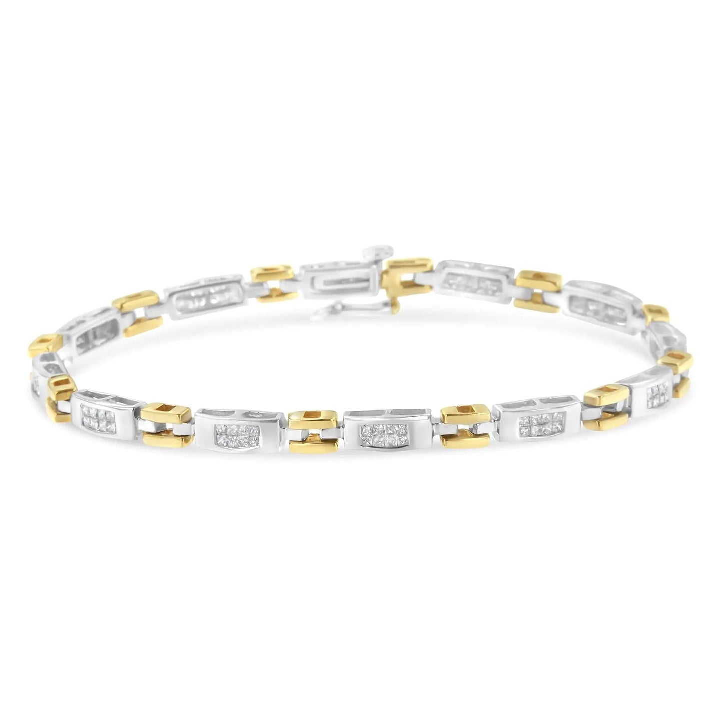 10K Two - Tone Gold Princess Cut Diamond Geo Link Bracelet (1.00 cttw, H - I Color, SI1 - SI2 Clarity) - Jaazi Intl