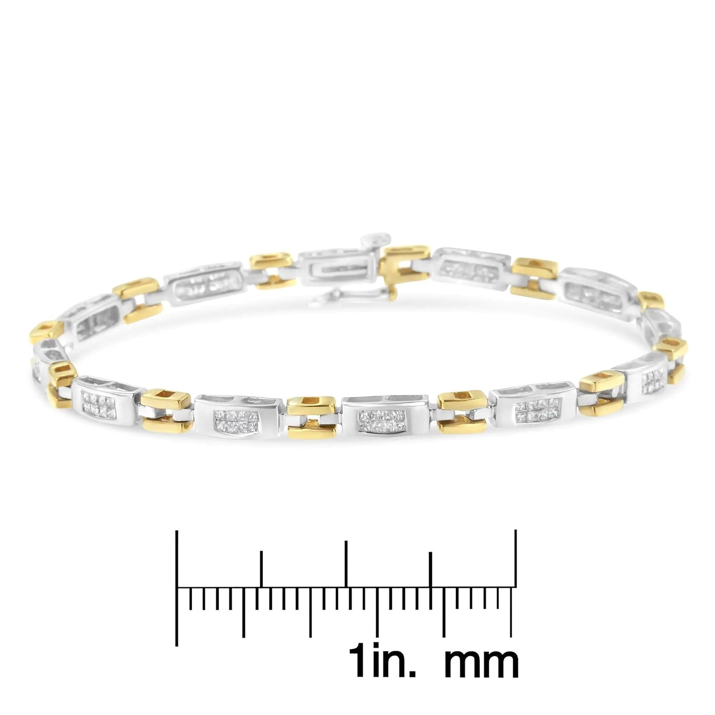 10K Two - Tone Gold Princess Cut Diamond Geo Link Bracelet (1.00 cttw, H - I Color, SI1 - SI2 Clarity) - Jaazi Intl