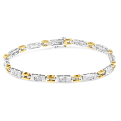 10K Two - Tone Gold Princess Cut Diamond Geo Link Bracelet (1.00 cttw, H - I Color, SI1 - SI2 Clarity) - Jaazi Intl