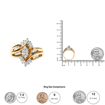 10K Two - Toned 1/2 Cttw Round And Baguette - Cut Composite Pear Head Diamond Ring (H - I Color, I2 - I3 Clarity) - Jaazi Intl