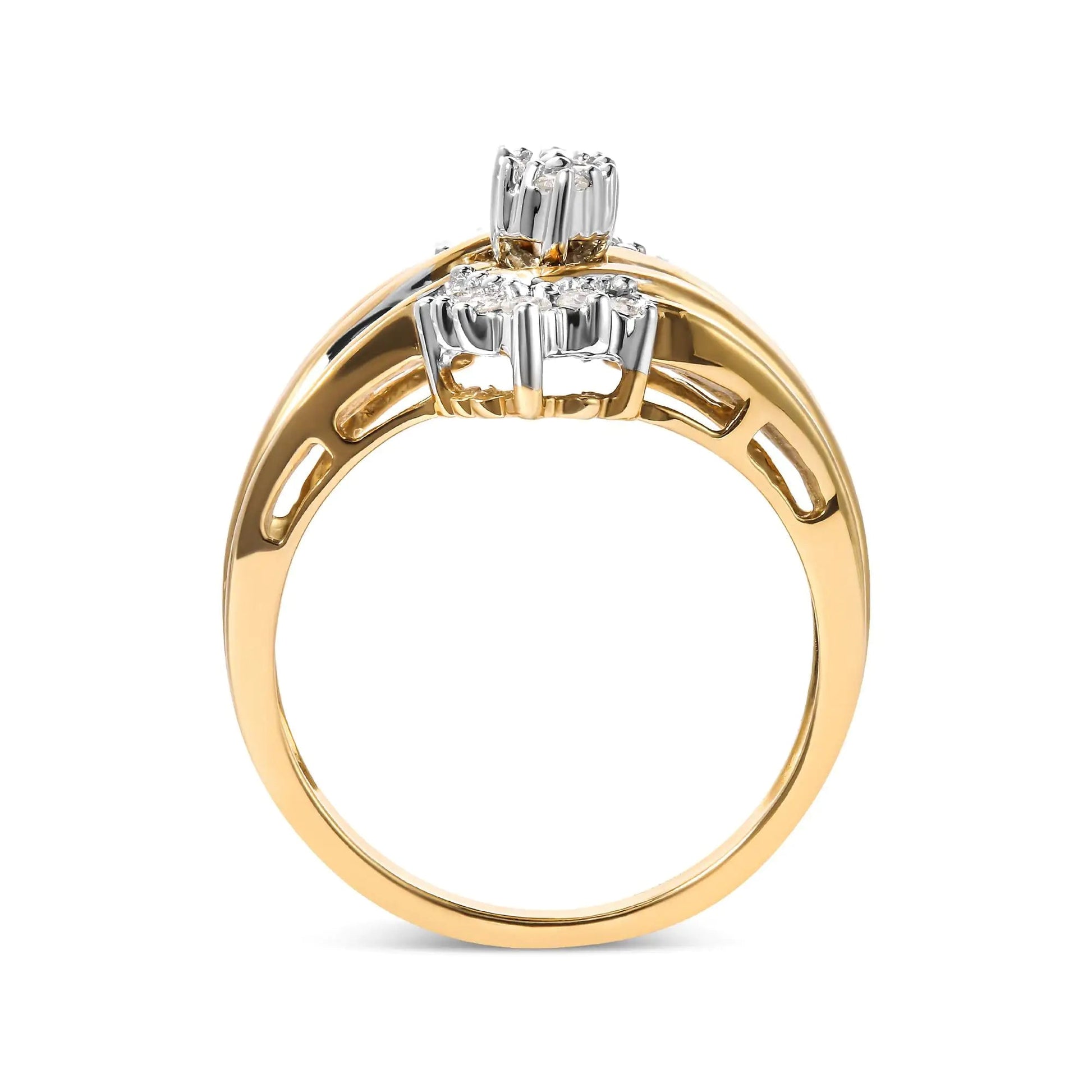 10K Two - Toned 1/2 Cttw Round And Baguette - Cut Composite Pear Head Diamond Ring (H - I Color, I2 - I3 Clarity) - Jaazi Intl