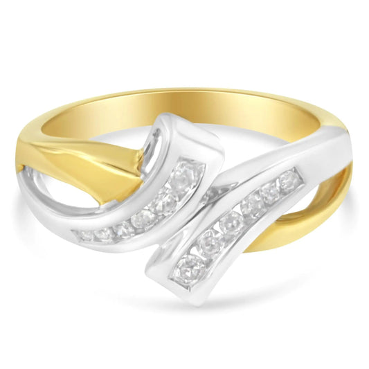 10K Two Toned Channel - Set Diamond Bypass Ring (1/4 cttw, I - J Color, I2 Clarity) - Jaazi International