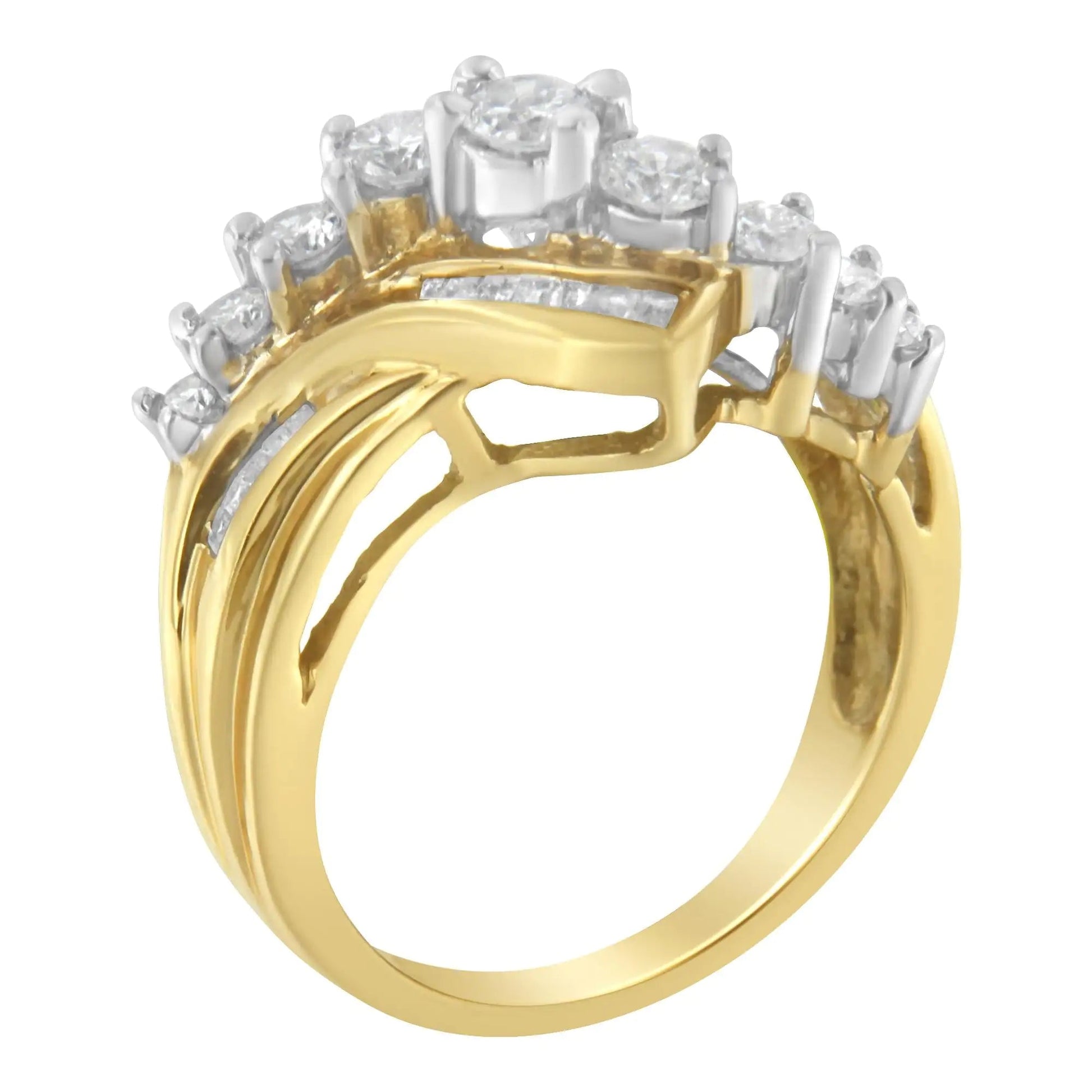 10K Two - Toned Diamond Bypass Ring (1 Cttw, H - I Color, SI2 - I1 Clarity) - Jaazi Intl