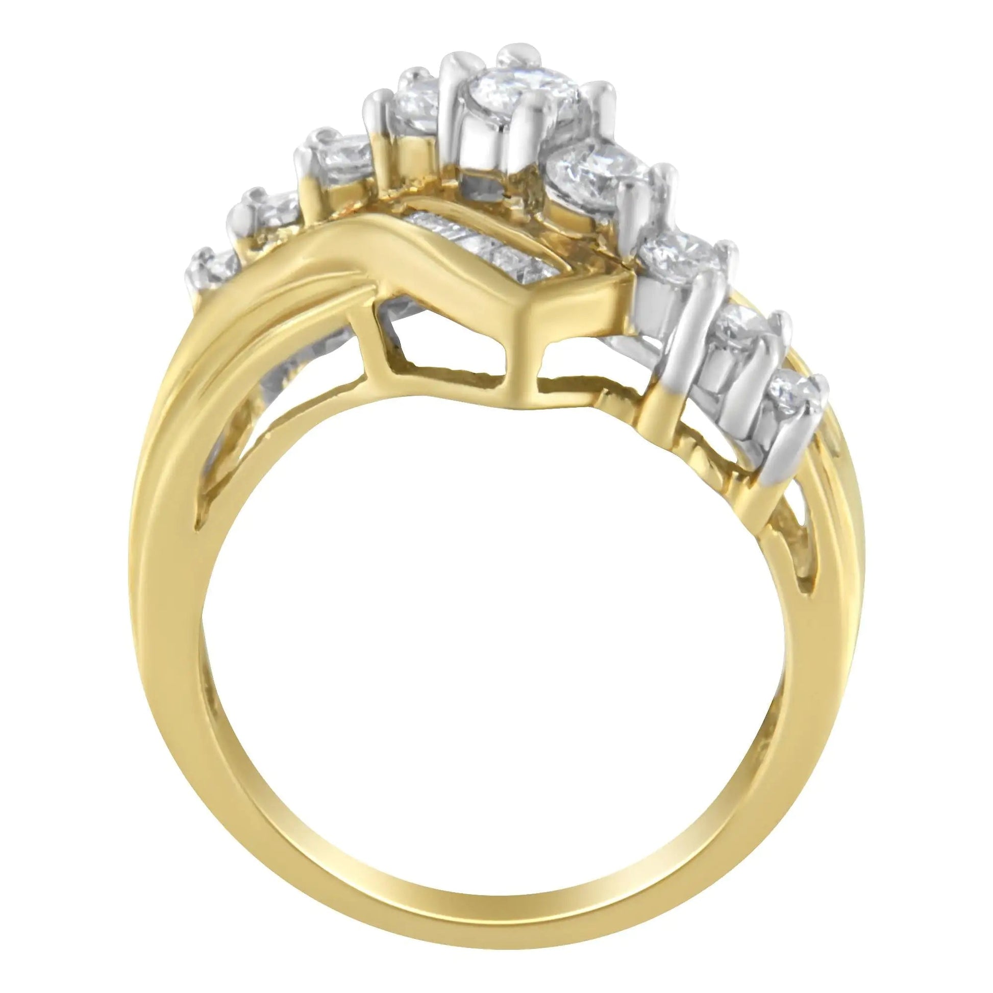 10K Two - Toned Diamond Bypass Ring (1 Cttw, H - I Color, SI2 - I1 Clarity) - Jaazi Intl