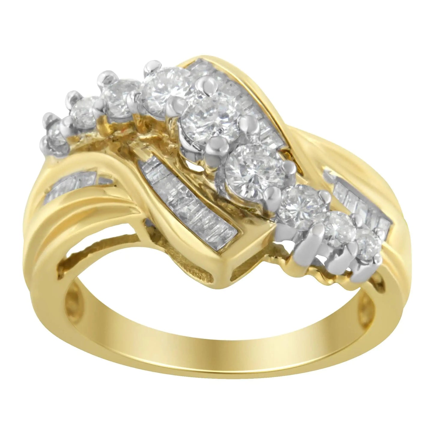 10K Two - Toned Diamond Bypass Ring (1 Cttw, H - I Color, SI2 - I1 Clarity) - Jaazi Intl