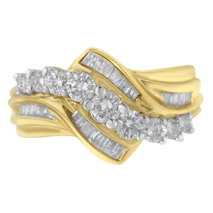 10K Two - Toned Diamond Bypass Ring (1 Cttw, H - I Color, SI2 - I1 Clarity) - Jaazi Intl