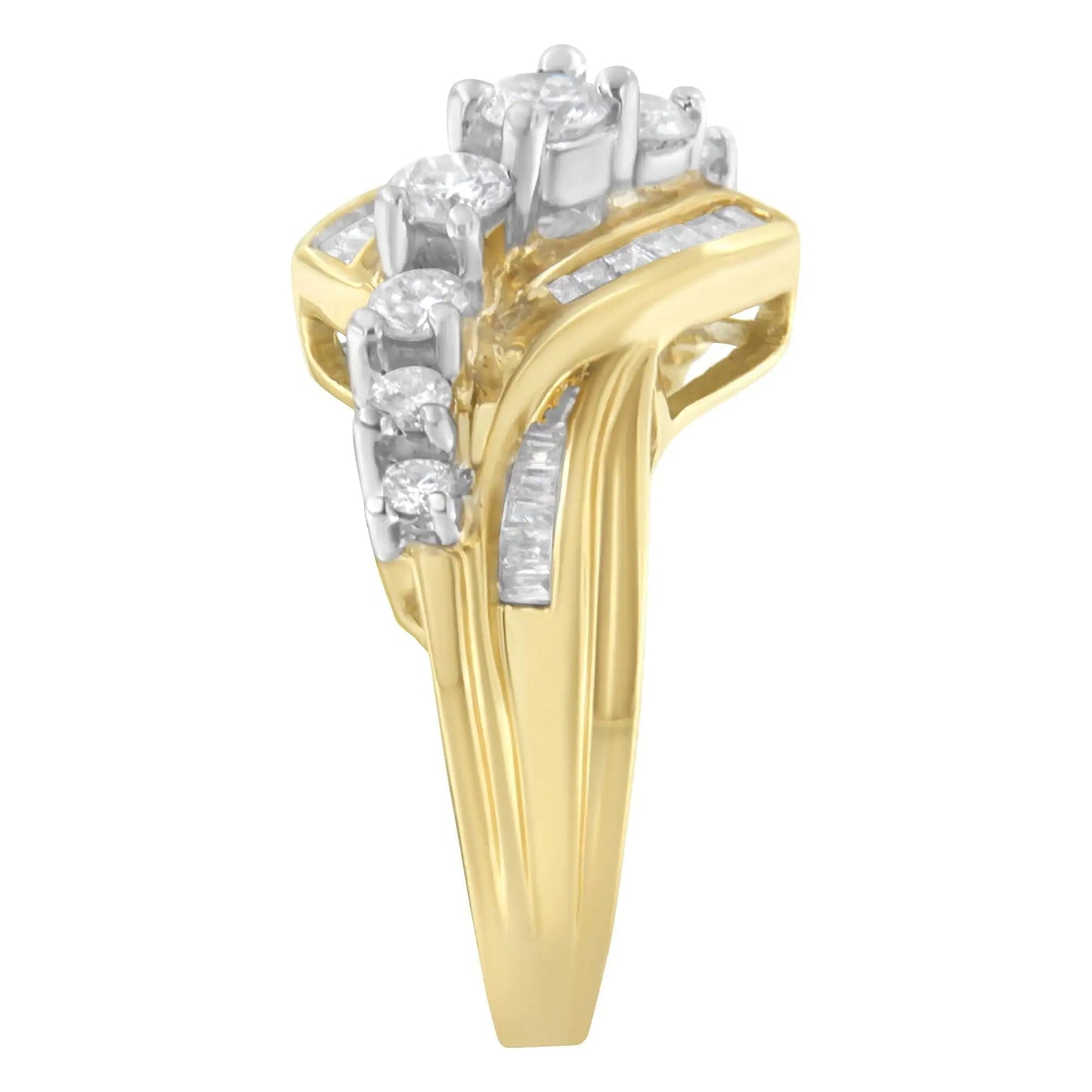 10K Two - Toned Diamond Bypass Ring (1 Cttw, H - I Color, SI2 - I1 Clarity) - Jaazi Intl