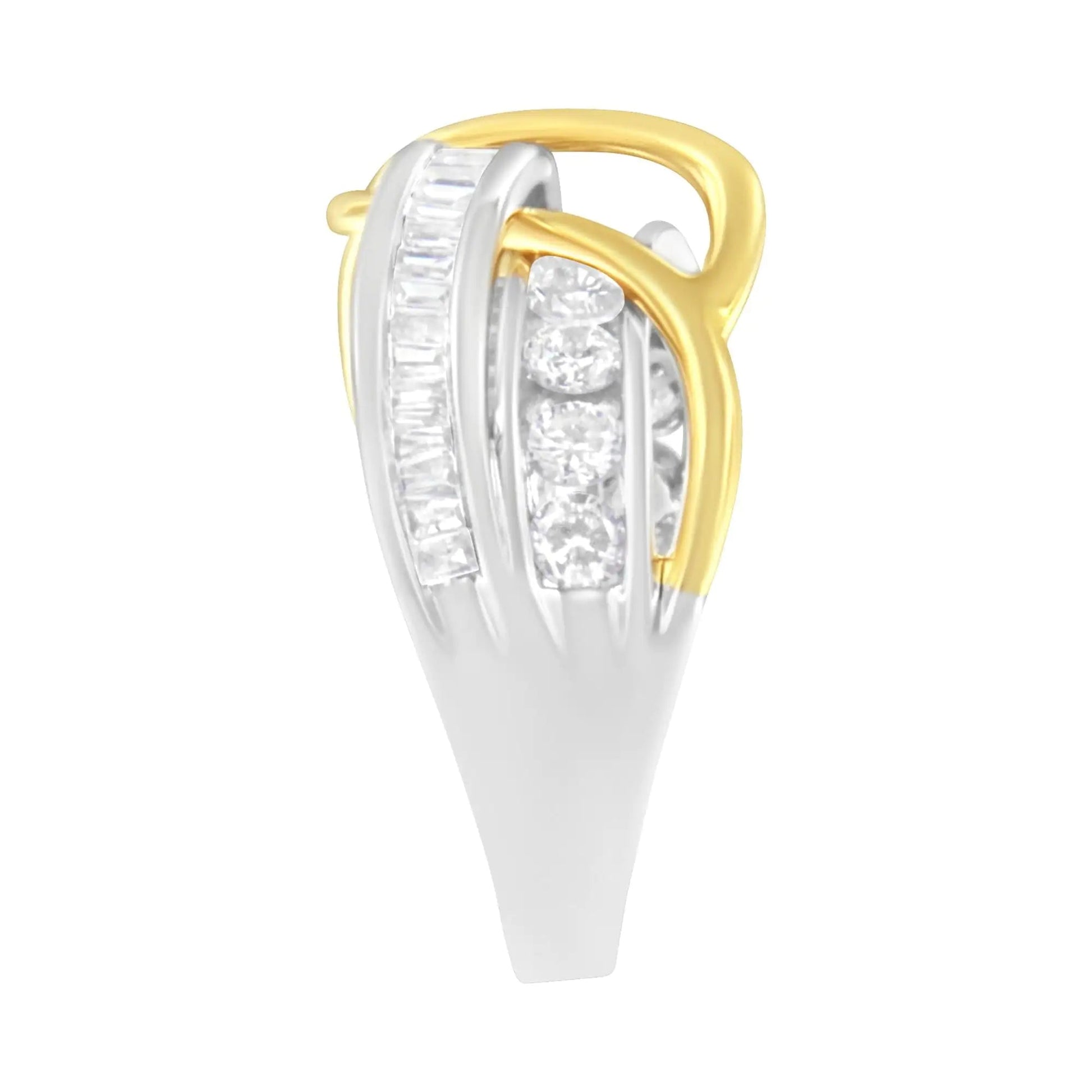 10K White and Yellow Gold 1 1/10 cttw Channel - Set Diamond Bypass Band Ring (J Color, I3 Clarity) – - Jaazi Intl