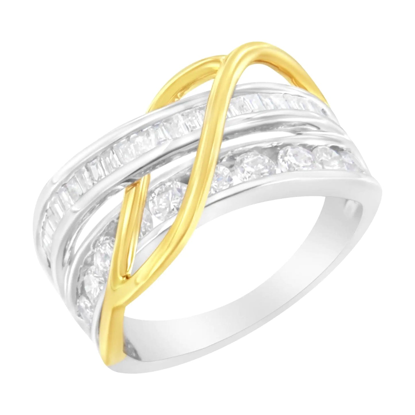 10K White and Yellow Gold 1 1/10 cttw Channel - Set Diamond Bypass Band Ring (J Color, I3 Clarity) – - Jaazi Intl